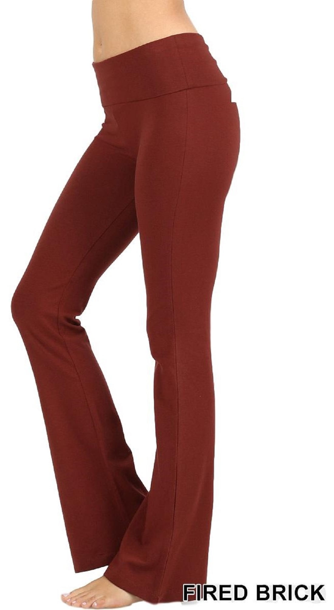 Zenana Women Fold Over Waist Cotton Stretch Flare Leg Boot Cut Yoga