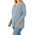 thumbnail image 1 of Zenana Women & Plus Basic Cotton Relaxed Fit V-Neck Long Sleeve Plain Active Casual T-ShirtTop(S-3X), 1 of 4