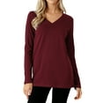 thumbnail image 1 of Zenana Women & Plus Basic Cotton Relaxed Fit V-Neck Long Sleeve Plain Active Casual T-ShirtTop(S-3X), 1 of 4