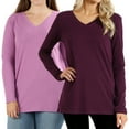 thumbnail image 1 of Zenana Women & Plus Basic Cotton Relaxed Fit V-Neck Long Sleeve Plain Active Casual T-ShirtTop(S-3X), 1 of 4