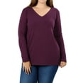 thumbnail image 1 of Zenana Women & Plus Basic Cotton Relaxed Fit V-Neck Long Sleeve Plain Active Casual T-ShirtTop(S-3X), 1 of 4