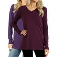 thumbnail image 1 of Zenana Women & Plus Basic Cotton Relaxed Fit V-Neck Long Sleeve Plain Active Casual T-ShirtTop(S-3X), 1 of 4