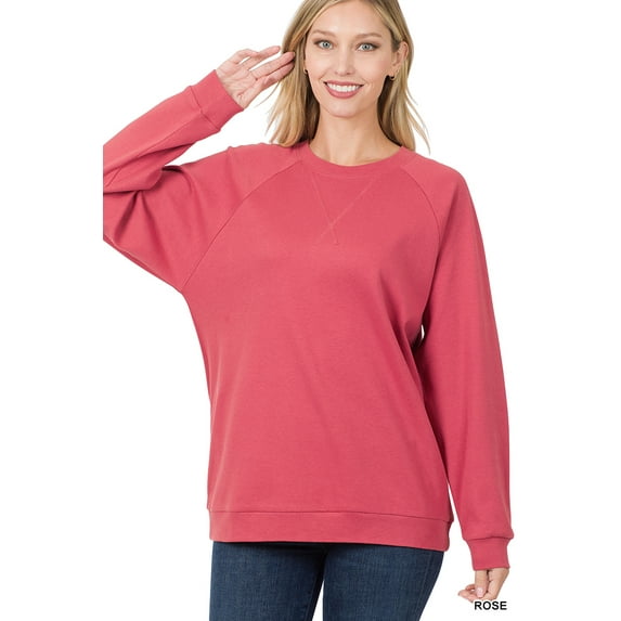 Zenana Women & Plus Basic Long Sleeve Round Neck Raglan Pullover Sweatshirts Top
