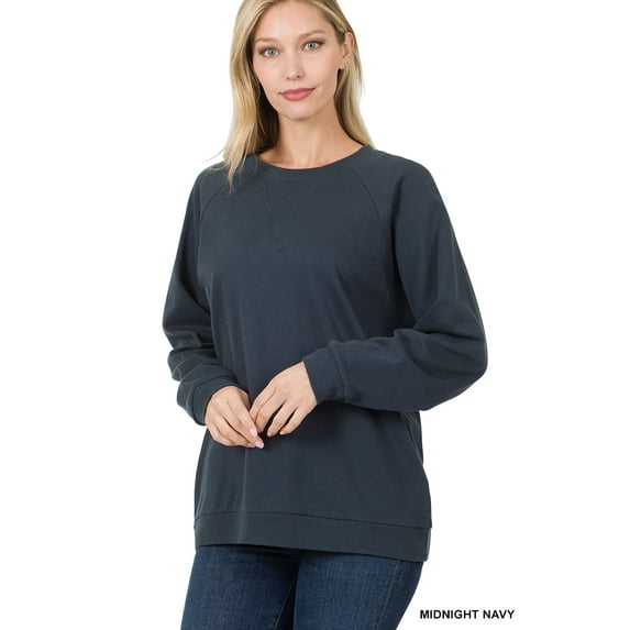Zenana Women & Plus Basic Long Sleeve Round Neck Raglan Pullover Sweatshirts Top