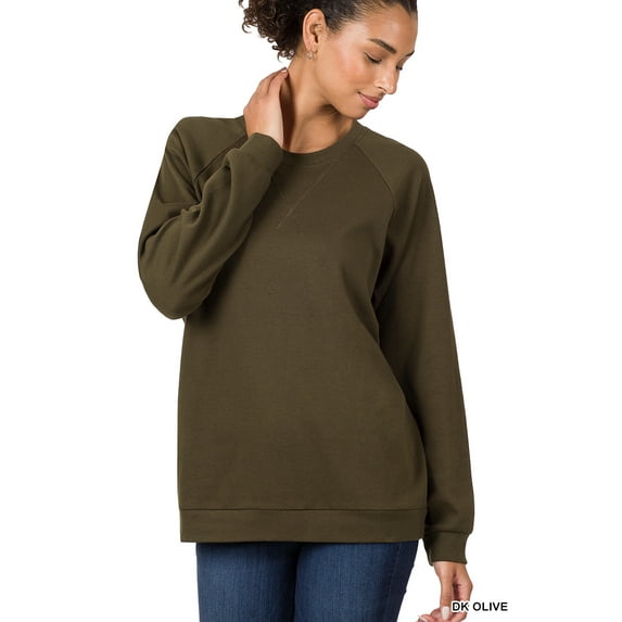 Zenana Women & Plus Basic Long Sleeve Round Neck Raglan Pullover Sweatshirts Top