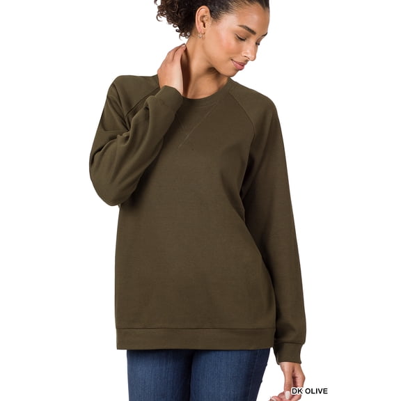 Zenana Women & Plus Basic Long Sleeve Round Neck Raglan Pullover Sweatshirts Top