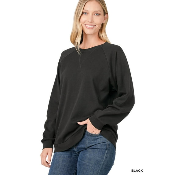 Zenana Women & Plus Basic Long Sleeve Round Neck Raglan Pullover Sweatshirts Top
