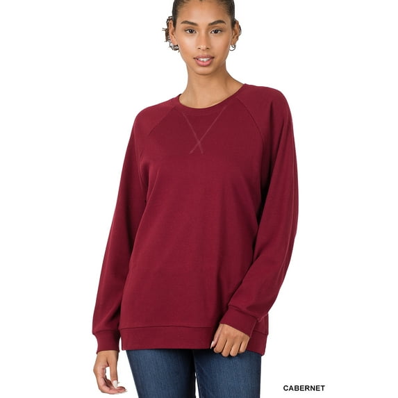 Zenana Women & Plus Basic Long Sleeve Round Neck Raglan Pullover Sweatshirts Top