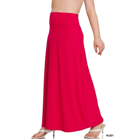 Zenana Women & Plus Basic Relaxed Foldable High Waist Draped Maxi Skirts