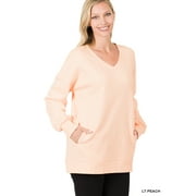 Zenana Women & Plus Basic Relaxed Long Sleeve V-Neck Sweatshirts w/Side Pockets
