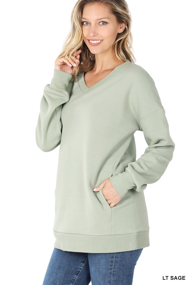 Zenana Outfitters Women’s Crewneck Sweatshirt 2X Black Side Pockets