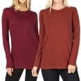 thumbnail image 1 of Zenana Women & Plus Basic Round Crew Neck Long Sleeve Stretch Cotton Spandex T-Shirts, 1 of 4