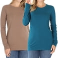 thumbnail image 1 of Zenana Women & Plus Basic Round Crew Neck Long Sleeve Stretch Cotton Spandex T-Shirts, 1 of 4