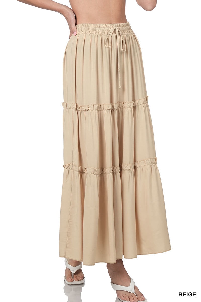 Zenana Women & Plus Boho Elastic Drawstring Waist Tiered