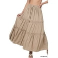 thumbnail image 1 of Zenana Women & Plus Boho Elastic Drawstring Waist Tiered Ruffle A-Line Woven Maxi Skirt, 1 of 3