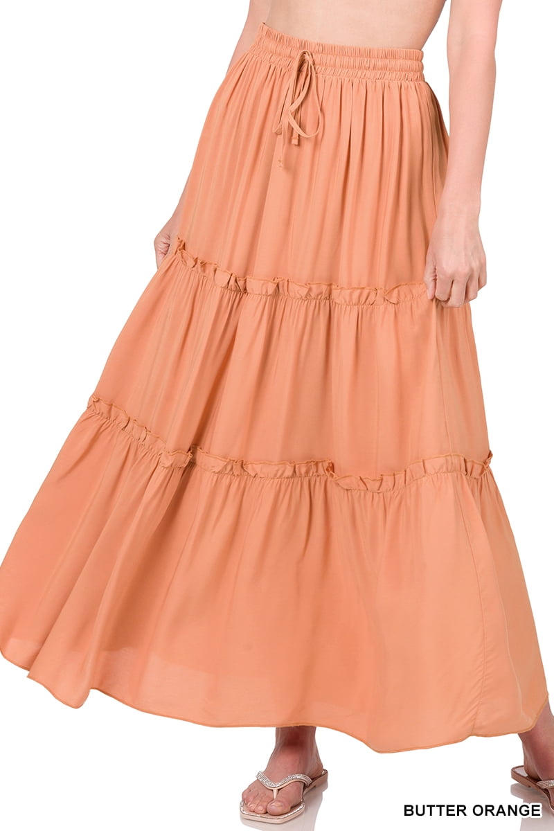 【U LAN】Winnie Natural Frill Skirt Wholesale 26P57-A878 TROPICAL PRINT TIERED MAXI SKIRT for