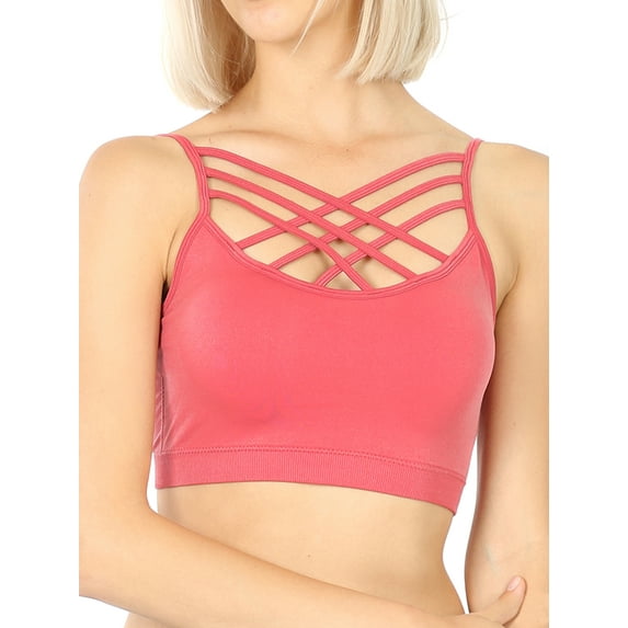 Zenana Women & Plus Comfort Seamless Crisscross Front Strappy Bralette Sports Bra Top with Removable Pads
