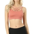 thumbnail image 1 of Zenana Women & Plus Comfort Seamless Crisscross Front Strappy Bralette Sports Bra Top with Removable Pads, 1 of 4