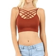thumbnail image 1 of Zenana Women & Plus Comfort Seamless Crisscross Front Strappy Bralette Sports Bra Top with Removable Pads, 1 of 4