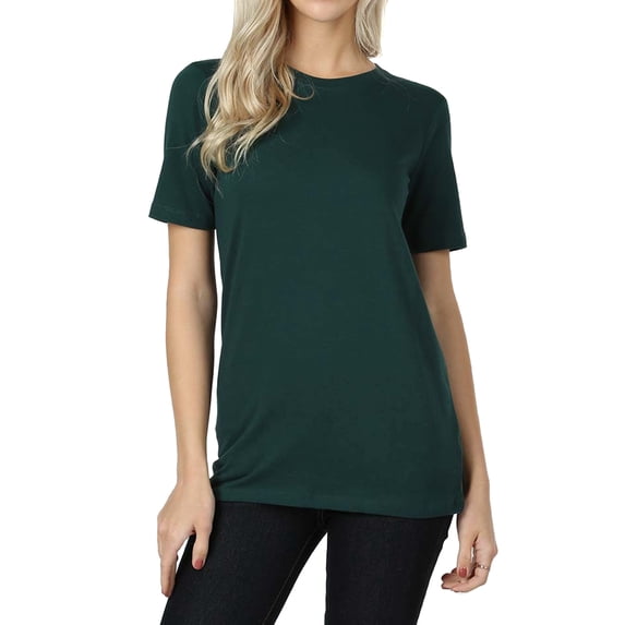 Zenana Women & Plus Cotton Crew Neck Short Sleeve Relaxed Fit Basic Tee Shirts