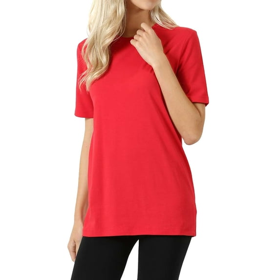 Zenana Women & Plus Cotton Crew Neck Short Sleeve Relaxed Fit Basic Tee Shirts