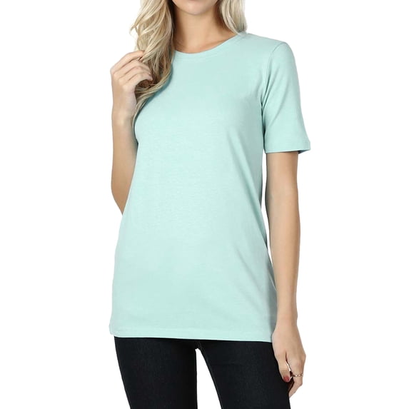 Zenana Women & Plus Cotton Crew Neck Short Sleeve Relaxed Fit Basic Tee Shirts