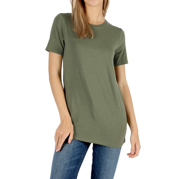 Zenana Women & Plus Cotton Crew Neck Short Sleeve Relaxed Fit Basic Tee Shirts