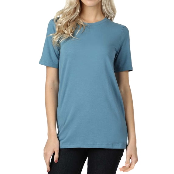 Zenana Women & Plus Cotton Crew Neck Short Sleeve Relaxed Fit Basic Tee Shirts