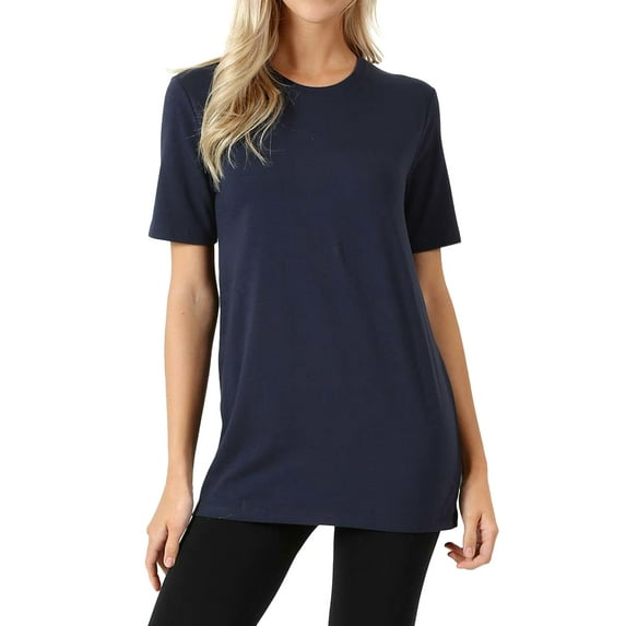 Zenana Women & Plus Cotton Crew Neck Short Sleeve Relaxed Fit Basic Tee Shirts