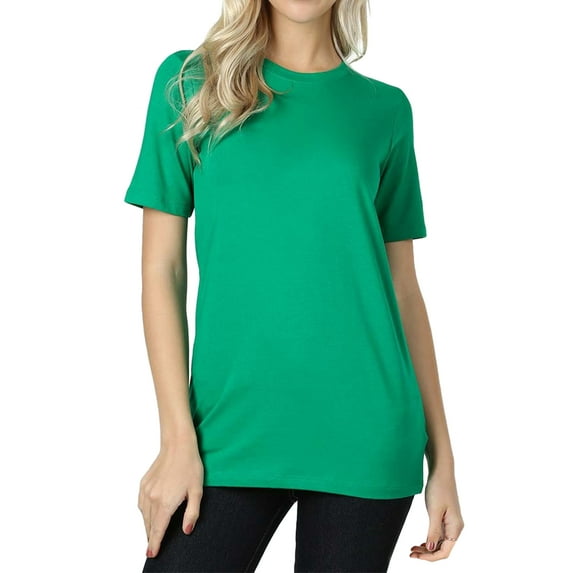 Zenana Women & Plus Cotton Crew Neck Short Sleeve Relaxed Fit Basic Tee Shirts