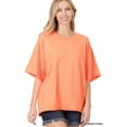 thumbnail image 1 of Zenana Women & Plus Cotton French Terry Drop Shoulder Raw Edge Relaxed Casual Solid Tee Shirt Top, 1 of 4