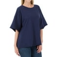 thumbnail image 1 of Zenana Women & Plus Cotton French Terry Drop Shoulder Raw Edge Relaxed Casual Solid Tee Shirt Top, 1 of 5