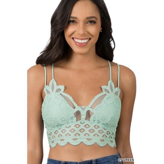 Zenana Women & Plus Crochet Sexy Lace Bralette Smocking Back Bra with Removable Bra Pads