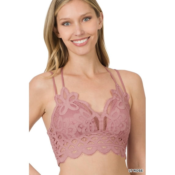 Zenana Women & Plus Crochet Sexy Lace Bralette Smocking Back Bra with Removable Bra Pads