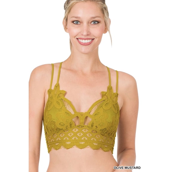 Zenana Women & Plus Crochet Sexy Lace Bralette Smocking Back Bra with Removable Bra Pads