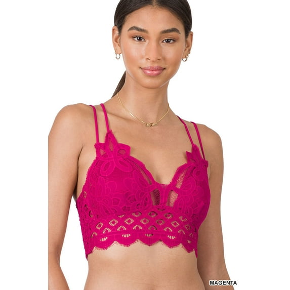 Zenana Women & Plus Crochet Sexy Lace Bralette Smocking Back Bra with Removable Bra Pads