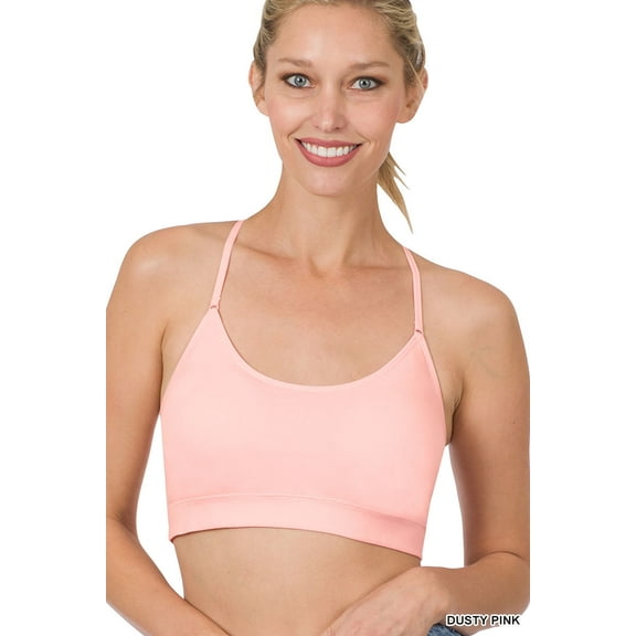 Zenana Women & Plus Cross Back Padded Seamless Bralette Sports Bras with Adjustable Strap