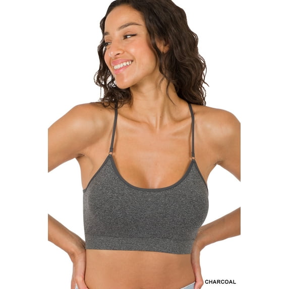 Zenana Women & Plus Cross Back Padded Seamless Bralette Sports Bras with Adjustable Strap