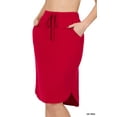 thumbnail image 1 of Zenana Women & Plus Elastic Waist Knee Length Tulip Hem Midi Skirt with Side Pockets & Self Tie Drawstring, 1 of 3