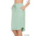 thumbnail image 1 of Zenana Women & Plus Elastic Waist Knee Length Tulip Hem Midi Skirt with Side Pockets & Self Tie Drawstring, 1 of 3