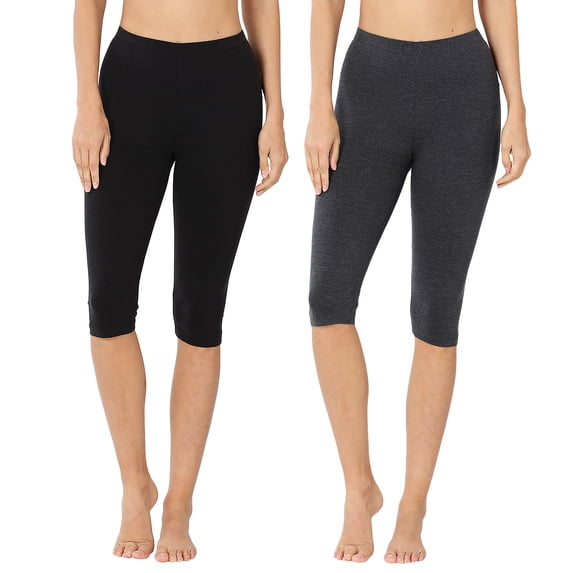 Zenana Women & Plus Essential Basic Cotton Spandex Stretch Below Knee Length 15" Leggings