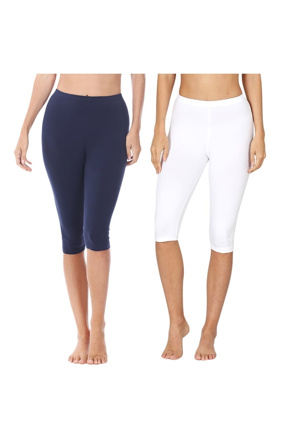 Women & Plus Essential Basic Cotton Spandex Stretch Below Knee Length 15" Leggings