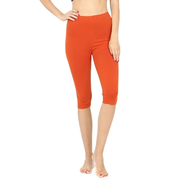 Zenana Women & Plus Essential Basic Cotton Spandex Stretch Below Knee Length 15" Leggings