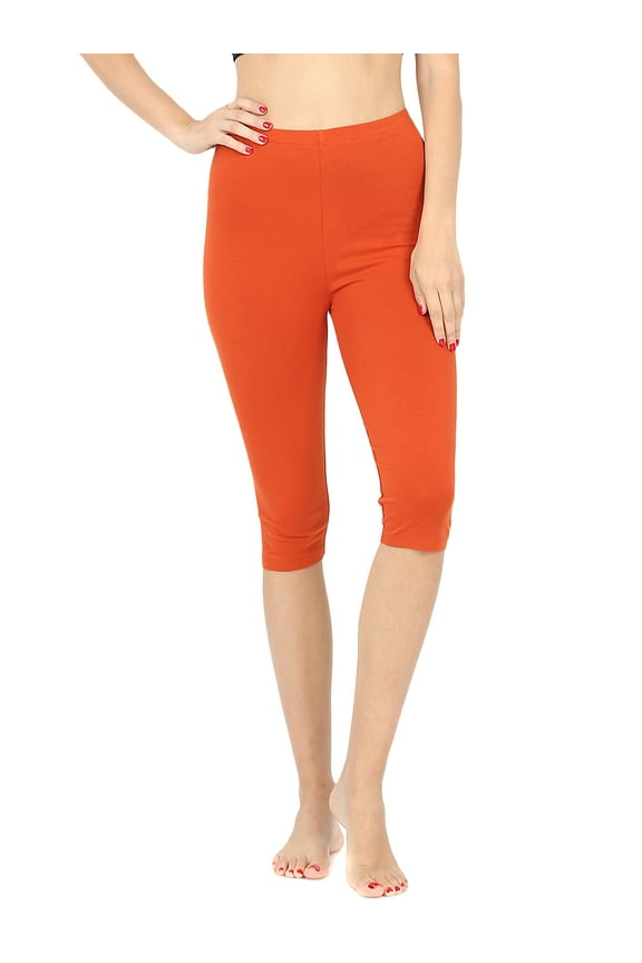 Women & Plus Essential Basic Cotton Spandex Stretch Below Knee Length 15" Leggings