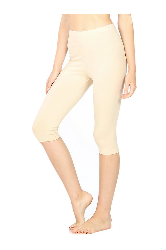 Women & Plus Essential Basic Cotton Spandex Stretch Below Knee Length 15" Leggings