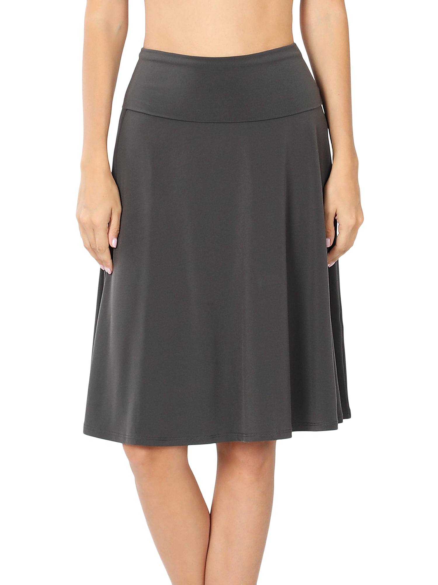 Zenana Women & Plus Fold Over Banded Waist A-Line Flared Knee