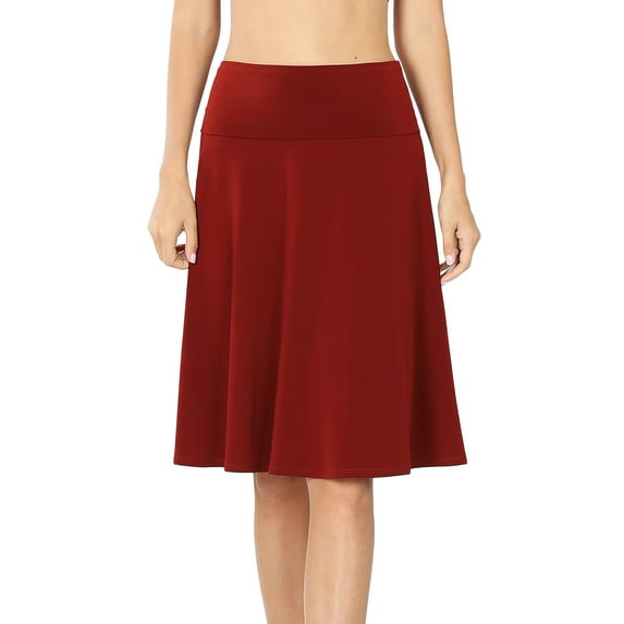 Zenana Women & Plus Fold Over Banded Waist A-Line Flared Knee Length Midi Skirt