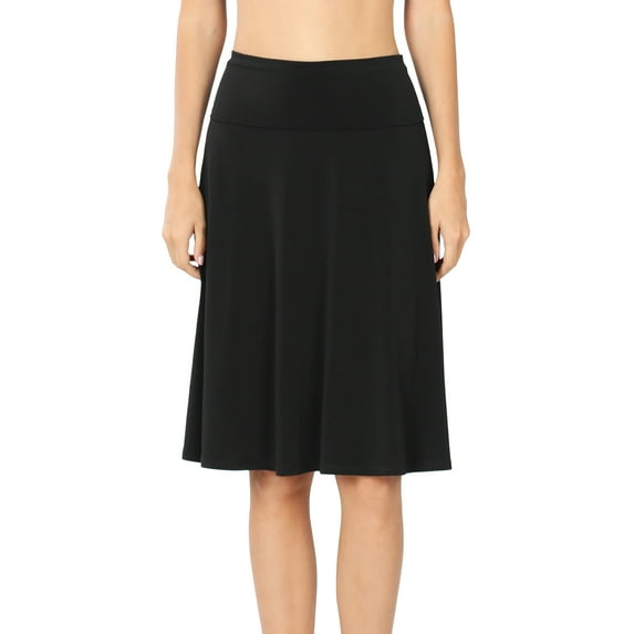 Zenana Women & Plus Fold Over Banded Waist A-Line Flared Knee Length Midi Skirt