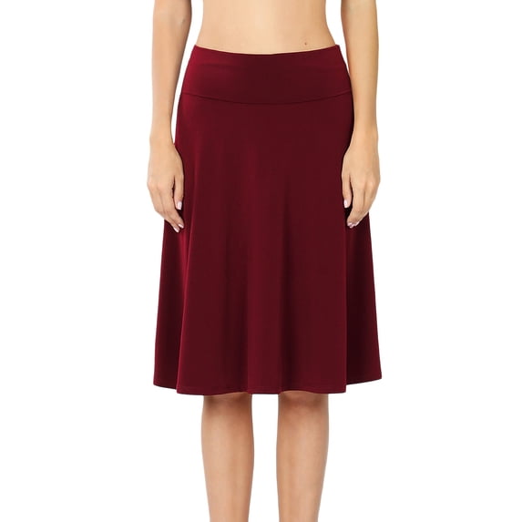 Zenana Women & Plus Fold Over Banded Waist A-Line Flared Knee Length Midi Skirt