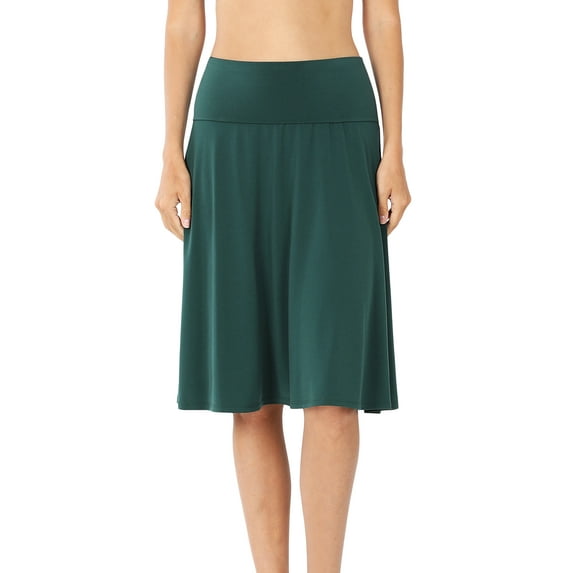 Zenana Women & Plus Fold Over Banded Waist A-Line Flared Knee Length Midi Skirt